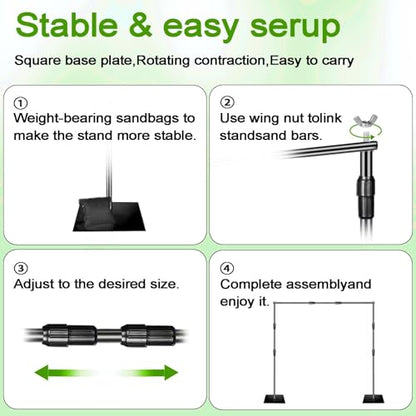 8x10 ft Adjustable Green Screen Backdrop Kit with Stand, Photo Background Support System for Video Streaming, Photography, Studio, Parties, Events - size: 8x10 ft