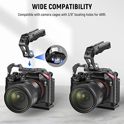 NEEWER Camera Top Handle with 3/8" ARRI Locating Pins, Comfort Silicone Grip with 1/4" 3/8" Threads and 3 Cold Shoes, Compatible with SmallRig Handles Camera Cages Video Rigs, CA007 - style: CA007