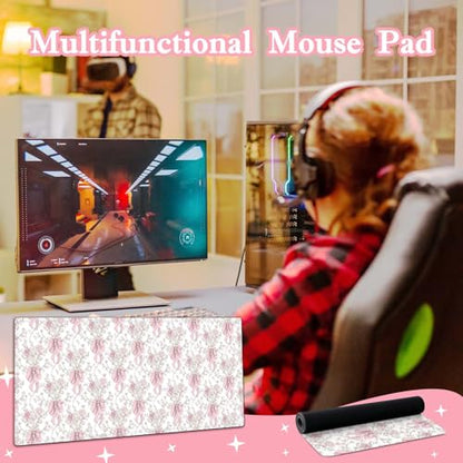 Pink Bow Keyboard and Mouse Pad,Large Pink Bow Desk Matt for Desktop,Cute Desk Pad Mat,Large Mouse Pad,Anti Slip Big Mousepad with Stitched Edges,Keyboard Pad Mouse Mat for Computer,Work,Gaming - color: Pink