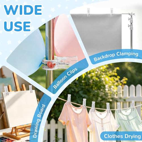 10 Pack Balloon Arch Clips Kit, 3.5" Heavy Duty Transparent Plastic Spring Clamp Holder, Clear Towel Clip for Backdrop Stand Birthday Wedding Decoration Craft Photography Studio (10, Clear)