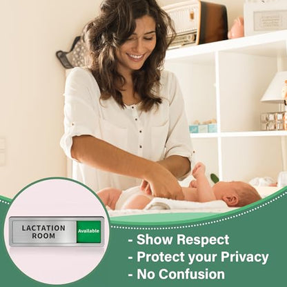 Lactation Room Door Sign with Slider, Do Not Disturb Privacy Office Sign, In Use/Available Acrylic Sliding Indicator for Business Hospital Home, Brushed Silver 8" x 2.6" - style: LACTATION ROOM