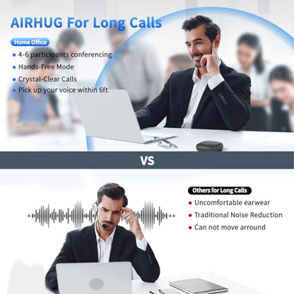 AIRHUG Conference Speaker and Microphone, Bluetooth Speakerphone with 360° Voice Pickup, Advanced Noise Reduction, USB-C Plug & Play, Compatible with Zoom and MS Team