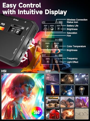 Moman LED Camera Light, RGB Video Lights for Photography, App Wireless Control, 2500-9000K, CRI 95+, Long Battery Life, Portable Lighting Panel with Cold Shoe, Fits for GoPro Sony Canon - color: Black