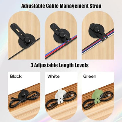 12Pcs Silicone Cable Straps, Self Adhesive Cable Management Under Desk, Reusable Cable Clip, Wire Organizers for Cords, Cord Holder for Home, Kitchen, Office, Bedroom, Car (Black)