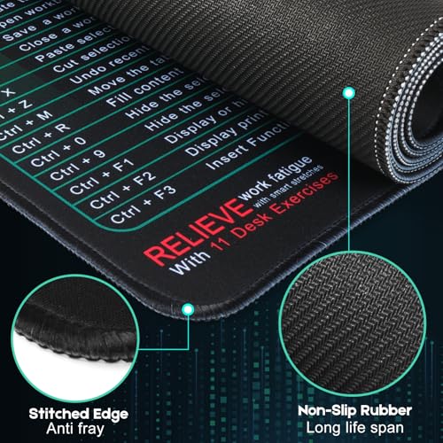 Excel Cheat Sheet Mouse Pad Set | 3-Piece XXL Ergonomic Desk Mat with Wrist Rest for Office & Gaming(Black) - color: Black(XXL 3-Pack), size: 35.5L x 15.8W inches