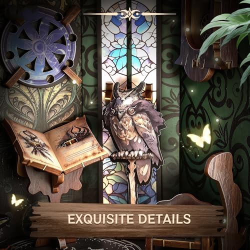 DIY Book Nook Kit Miniature Dollhouse with LED Light, 3D Wooden Bookshelf Insert Reading Corner Bookshop, Mini Library Model Building Kit for Adults Teens, Book Nook Shelf Decor Gift for Book Lovers - style: Mystic Library