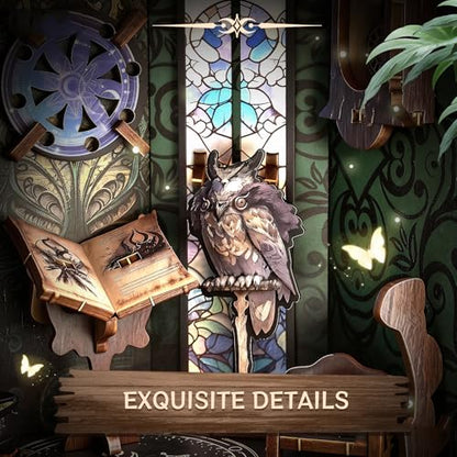 DIY Book Nook Kit Miniature Dollhouse with LED Light, 3D Wooden Bookshelf Insert Reading Corner Bookshop, Mini Library Model Building Kit for Adults Teens, Book Nook Shelf Decor Gift for Book Lovers - style: Mystic Library