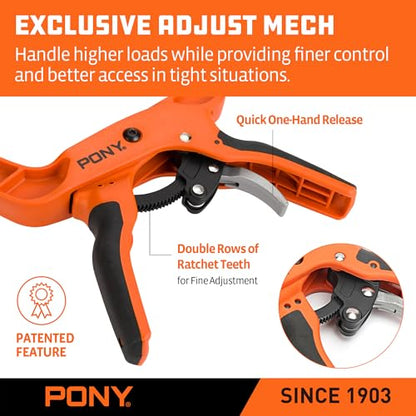 PONY 2-Pack 4-Inch Quick-Release Ratcheting Wood Clamps for Woodworking, Professional Hand Clamps with Box-Joint Design, Ergonomic Handles, 40 LBS Clamping Force