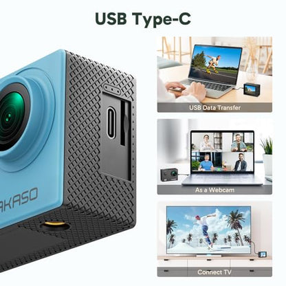 AKASO EK7000 4K30FPS 20MP WiFi Action Camera with EIS Ultra HD 131FT Waterproof Underwater Camera Remote Control 4X Zoom Support External Microphone Blue - color: Blue