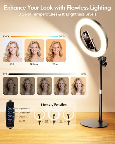 Upgrade 10.5" Ring Light for Desk with Magnetic Phone Holder, 30 Light Modes, Adjustable Zoom Lighting for Computer, Desk Light for Video Calls, Circle Light for Video Recording, Conference, Streaming