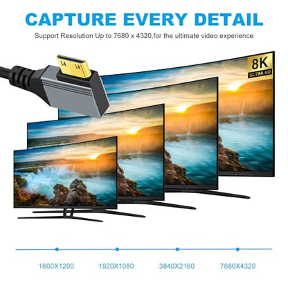 Cable Mini HDMI 2.1 Male to HDMI Male 8K 60hz Stretch Coiled Cable Right Angled 90 Degree for HDTV Computer Laptop Monitor - style: Mini HDMIRight Angled