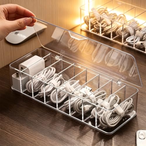 cord organizer box, 10.2 x 3.5 x 2.2in, Desktop Cord Organizer with Compartments (1)