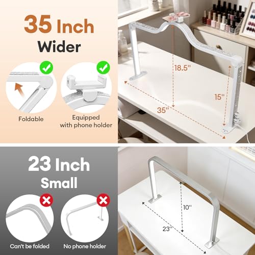 Arch Half Moon Light - Nail Lamp for Desk Foldable Nail Tech Light | Professional 34 inch 420 LED Beads Adjustable Brightness 3 Color Temperature for Manicure Crafting (White) - color: White