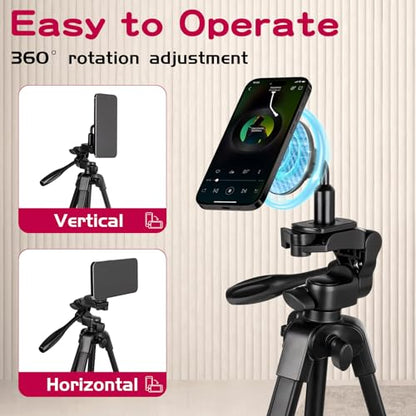 55" Phone Tripod, PHOPIK Aluminum Extendable Tripod Stand with Shutter, Carrying Bag, Compatible with iPhone/Android/Sport Camera&Insta 360 x5 Perfect for Video Recording/Selfies/Live Stream/Vlogging - size: PT204VP-Magnetic