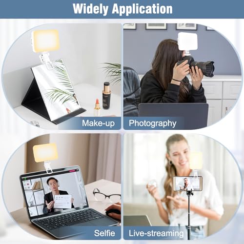 ALTSON 60 LED Portable Selfie Light Video Conference Lighting with Clip & Camera Tripod Adapter Rechargeable 2200mAh CRI 97+, 9 Light Modes for Phone iPhone Webcam Laptop Photo Makeup - color: Pearl White