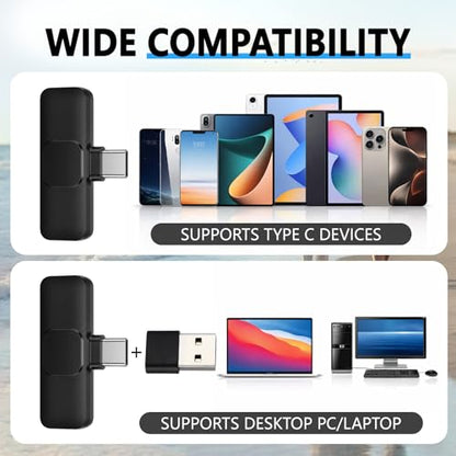 4 Pcs Professional Wireless Lavalier Microphone for Type C Phone Laptop PC K9 Dual Mics 4 Transmitter 2 Receiver Furry Windscreen USB Adapter 2/4 Person Video Mic for Vlog Interview Podcast