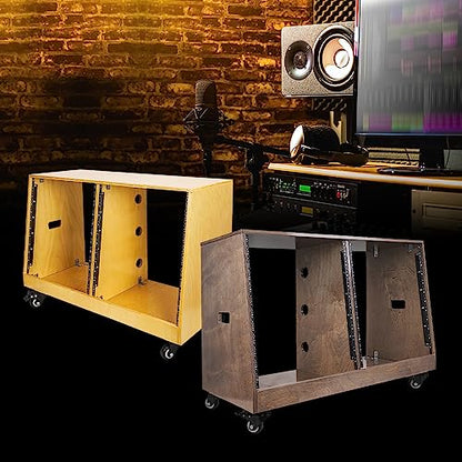 Sound Town DIY 2 x 12U Slanted Studio Rack with Solid Baltic Birch Plywood, Casters, Golden Oak for Recording Room, Home Studio (SDRK-D12T) - size: 2 x 12U, Golden Oak