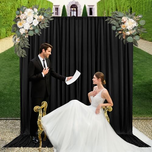 10ft x 7ft Black Backdrop Curtains for Parties, Fabric Satin Background Curtain with Rod Pockets for Weddings, Birthday, Baby Shower, Photography, Graduation Party Backdrop Drapes, 2 Panels - color: Black