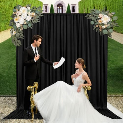 10ft x 7ft Black Backdrop Curtains for Parties, Fabric Satin Background Curtain with Rod Pockets for Weddings, Birthday, Baby Shower, Photography, Graduation Party Backdrop Drapes, 2 Panels - color: Black