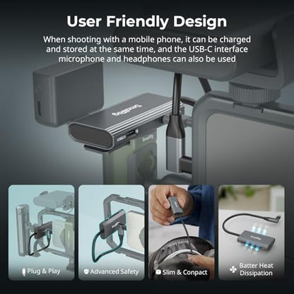 SmallRig 4-in-1 USB-C Hub with a Cold Shoe Mount for Phone/Camera Cage, PD 100W / USB-C 3.1/2.0 with Audio Adapter x 2, for Professional Mobile Shooting - 4598