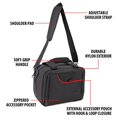 USA Gear Audio Interface Case Fits Zoom PodTrak P4, PodTrak P2, Focusrite Vocaster One, PreSonus Revelator io44 & more Podcast Interfaces - Padded Customizable Interior, Shoulder Strap (Red) - color: Red