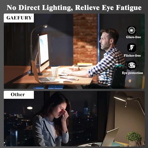 GAEFURY LED Desk Lamp for Home Office, 24W Bright Desk Lamp with Phone Holder Base - 25 Lighting Modes Eye-Caring Desk Light Adjustable Gooseneck Lamp for Workbench Drafting Reading Study - color: Black