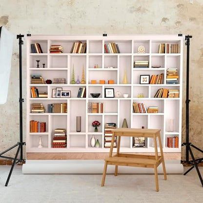 5x3ft Fabric White Bookshelf Backdrop Office Modern Meeting Room Library Home Office Zoom Virtual Photography Background Video Conference Zoom Photo Backdrop Studio Props - size: 5x3 FT