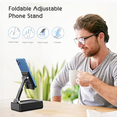 TechGlow Foldable Cellphone Stand with Bluetooth Speaker and Charging Function Birthday Gifts for Men Women Mother Father Boy Girl Teens Cool Tech Gadgets - color: Black