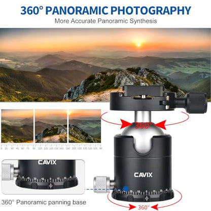 CAVIX 44mm Tripod Ball Head, 360°Panoramic Ball Head Tripod Head, 18kg(39.68lbs) Load Capacity, with 1/4" Arca-Swiss Quick Release Plate for Tripod Monopod Slider DSLR Camera Camcorder