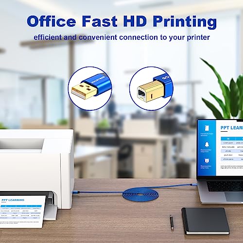20ft USB 2.0 Printer Cable High Speed USB A to USB B Cable Compatible with HP, Canon, Dell, Epson, Xerox Printers (Blue) - size: 20ft, style: USB Type A to Type B Printer Cable