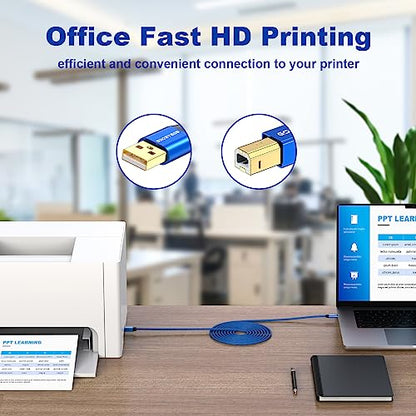 20ft USB 2.0 Printer Cable High Speed USB A to USB B Cable Compatible with HP, Canon, Dell, Epson, Xerox Printers (Blue) - size: 20ft, style: USB Type A to Type B Printer Cable
