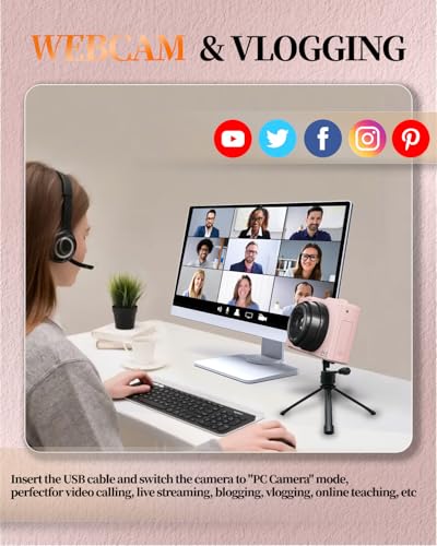 4K Digital Camera for Beginners & Teens, Compact Vlogging Camera with 180° Flip Screen, Autofocus, Easy-to-Use for Travel & YouTube, 18X Zoom, WiFi, 2 Batteries, 32GB Card - color: Deep Pink