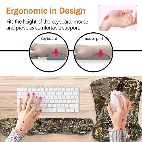 Keyboard Wrist Support + Wrist Mousepad + Coaster Combination, Non-Slip PU Base, with Gel Memory Mousepad, Suitable for Gaming, Office Pain Relief Mousepad Set - Camouflage Giraffe - color: Camouflage Giraffe