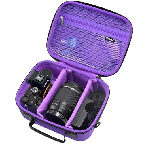 RAIACE Hard Case Compatible with Sony Alpha 7 II III IV/7R V Camera, for Nikon, for Canon, for Pentax and More. Mesh Pocket for Charger, Cables, Cards and Accessories. (case only) (Purple) - color: Purple