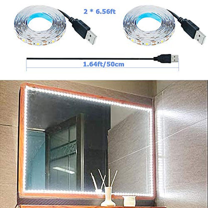 USB LED Strip Light Cool White 6000K 5V USB Powered 13.12ft/4M 240LEDs Flexible SMD2835 High Brightness No-Waterproof IP20 LED Tape Lights(2pcs x 6.6ft) - color: Cool White