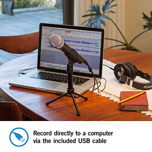 Samson Technologies Q2U USB/XLR Dynamic Microphone Recording and Podcasting Pack (Includes Mic Clip, Desktop Stand, Windscreen and Cables), silver (Renewed)