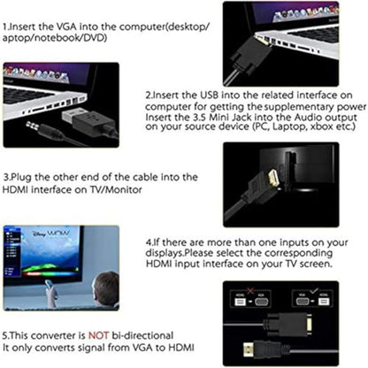 ONTEN VGA to HDMI, 1080P Adapter (Male to Female) for Computer, Desktop, Laptop, PC, Monitor, Projector, HDTV with Audio Cable and USB Cable (1 Pcs) - color: 1 Pcs, Compact