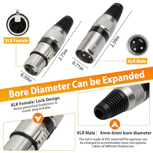 (12 Pack) 3-Pin XLR Cable Connector, Zinc Alloy Shell (6 Male & 6 Female) Solder Type Microphone Line Snake Plug Adapter, Mic Audio Socket for High Conductivity and Ultra-Low Noise - style: 6 Pairs