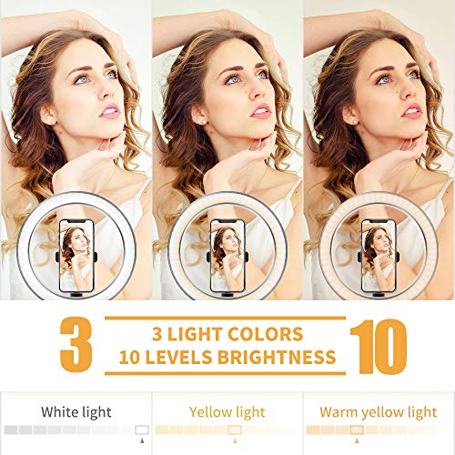 Ring Light with Stand OEBLD Dimmable Desk Selfie Ring Light with Phone Holder for Video Photography Remote Control for Makeup Live Streaming YouTube Lighting (D(10.2''Ring Light & Tripod)) - size: D(10.2