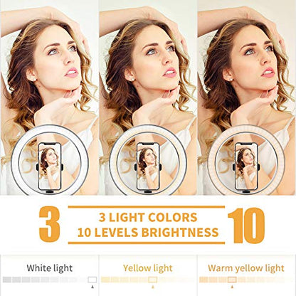 Ring Light with Stand OEBLD Dimmable Desk Selfie Ring Light with Phone Holder for Video Photography Remote Control for Makeup Live Streaming YouTube Lighting (D(10.2''Ring Light & Tripod)) - size: D(10.2