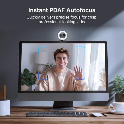 NexiGo 4K Autofocus Webcam Kit, N930E Pro UHD Webcam w/Ring Light, 1080P@60FPS, Dual Noise-Canceling Mics, Built-in Privacy Shutter, Lightweight Mini Tripod, Web Cam for Streaming/Meeting/Gaming