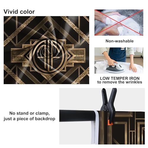 7x5ft Theme Backdrops for Photography Black and Golden Retro Texture Background Luxury Party Crazy Carnival Happy Birthday Party Portrait Booth Photo Studio Video Shooting Props - size: 7x5ft