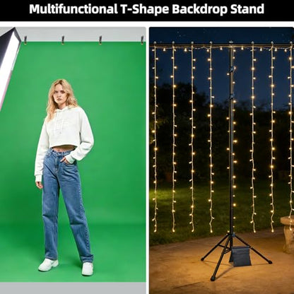 Hemmotop 3-in-1 Heavy Duty Adjustable Backdrop Stand – 10x8.5ft | With 2 Sandbags, 7 Widths, Assembles to T-Shaped Stand, for Banner, Projector Screen, Balloon, Ideal for Wedding, Birthday - size: 10x8.5ft