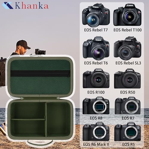 khanka Camera Case for Canon EOS Rebel R6 V/T7/T100/T6/R50/R100/R5/R7/R8/R6 Mark II/SL3 DSLR Camera,Travel Carrying Case for Canon EOS Rebel Camera and 18-55mm/18-45mm Lens(Military Green Case) - color: Military Green