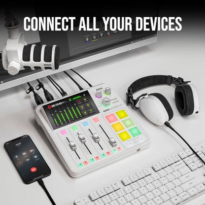 RØDE RØDECaster Duo Compact All-in-One Audio Production Solution for Podcasting, Streaming, Music Production and Content Creation (White) | Compact 2-Input Studio with Revolution Preamps, Built-in Series Iv Wireless Receiver, 5.5 Touchscreen, USB-C - colo