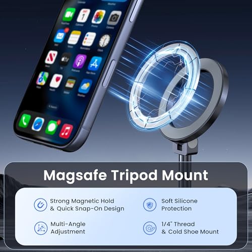Itramax Magnet Camera iPhone Mount with Cold Shoe Adapter,Metal 1/4 Tripod Phone Mount 360° Rotatable,Adjustable Hot Shoe Phone Attachment for iPhone 17 Air 16,Camera Cage & Monitoring,Stabilizer - color: Grey