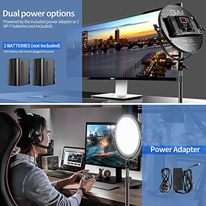 GVM Desk Mount LED Video Light, 10'' Round Key Light with Built-in Diffuser and LCD Display, Bi-Color Professional Light for Game/Studio/Streaming/YouTube Video Shooting, APP Control CRI 97+