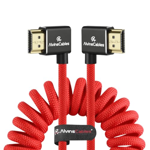 Alvin's Cables 8K HDMI 2.1 Cable 8K 60Hz 4K 120Hz High-Speed for Atomos Ninja Monitor,Left to Right Angle Braided Coiled Cable for Sony FS5 FS7 FX9,for Canon C300 C500,for Nikon Z9 Camera,Red - color: Red, size: Left to Right Angle