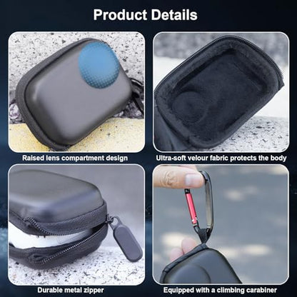 Mini Carry Case for Insta360 GO Ultra Accessories Kit, Half Zipper Hard Shell Bag Include Lens Screen Protector (4 Pack) + 2pcs Lens Cap Cover - Anti-Scratch, Anti-Collision, Anti-Dust