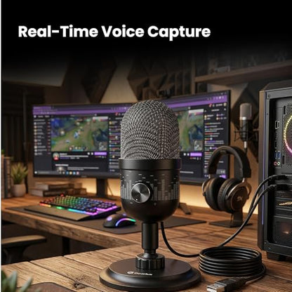 Gearlux USB Condenser Microphone | Cardioid Streaming & Podcast Mic | Plug-and-Play | One-Tap Mute with Stand